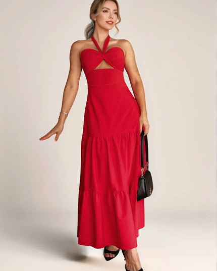 Twist Front Cutout Tiered Maxi Dress