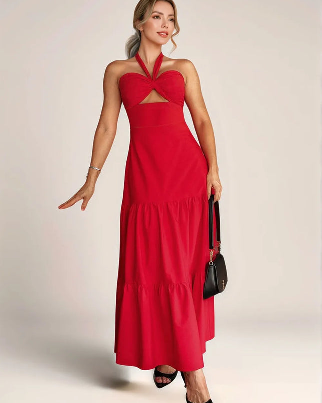 Twist Front Cutout Tiered Maxi Dress