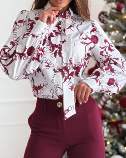 Tie Front Printed Long Sleeve Shirt