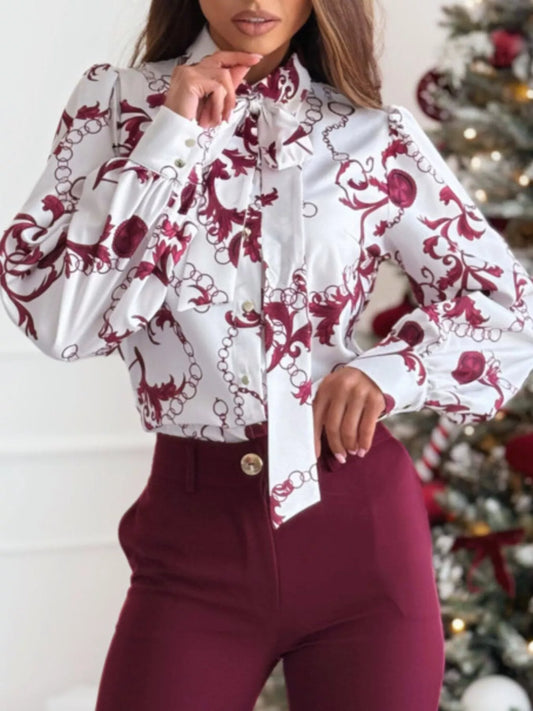 Tie Front Printed Long Sleeve Shirt