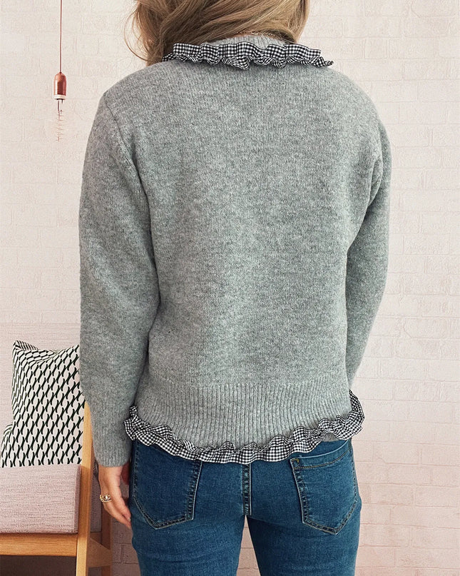 Ruffle Trim Gingham Cardigan