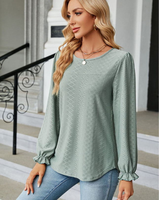 Round Neck Flounce Sleeve Blouse 