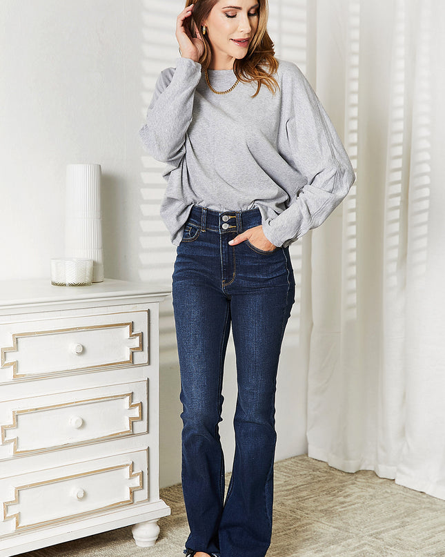 Double Take Seam Detail Round Neck Long Sleeve Top
