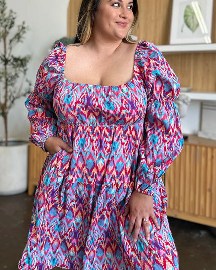 Double Take Full Size Printed Long Sleeve Dress