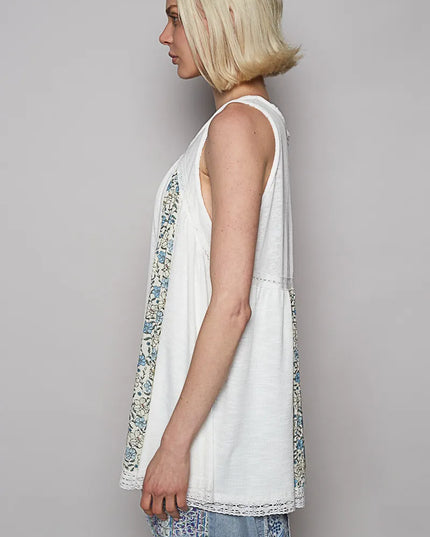 POL V Neck Sleeveless Tank Top with Lace Detail