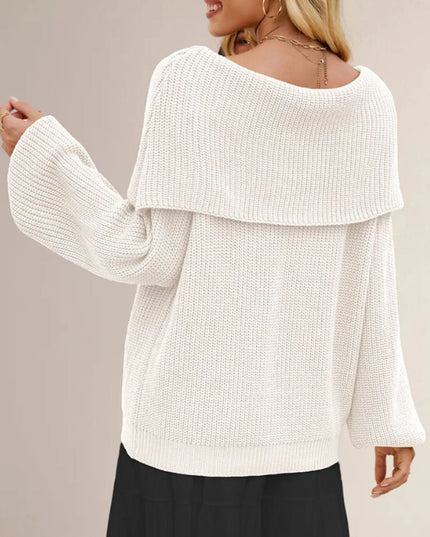 Fold-Over Collar Long Sleeve Sweater