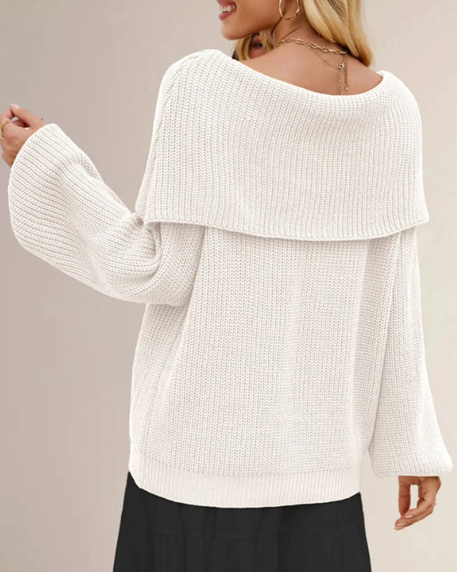 Fold-Over Collar Long Sleeve Sweater