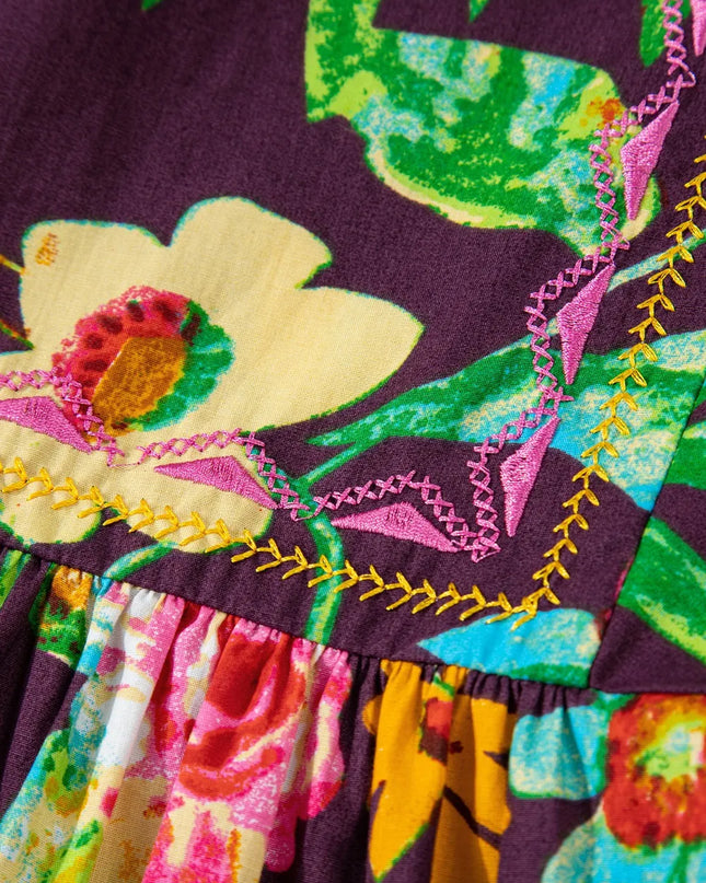 Flower Embroidered Trim Half Sleeve Blouse