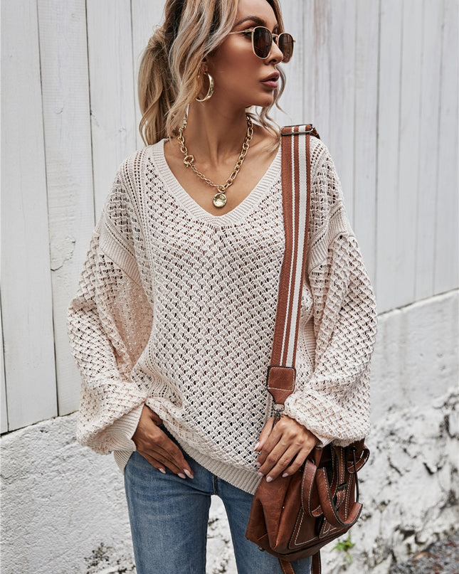 Angel Wings V-Neck Dropped Shoulder Sweater Ivory