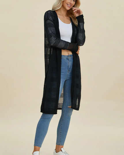Double Take Full Size Open Front Longline Cardigan 