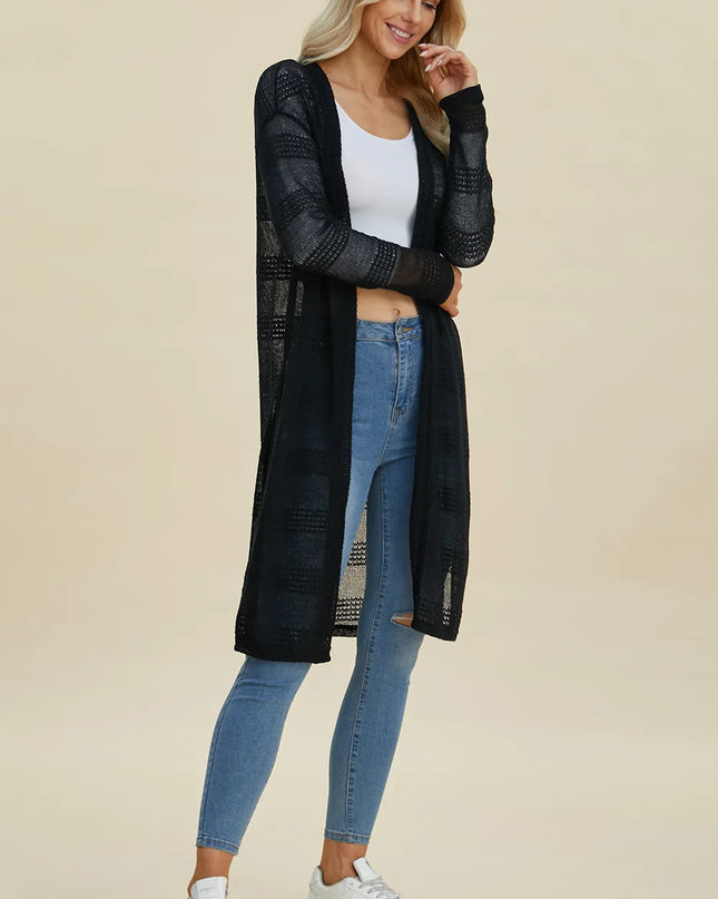 Double Take Full Size Open Front Longline Cardigan 