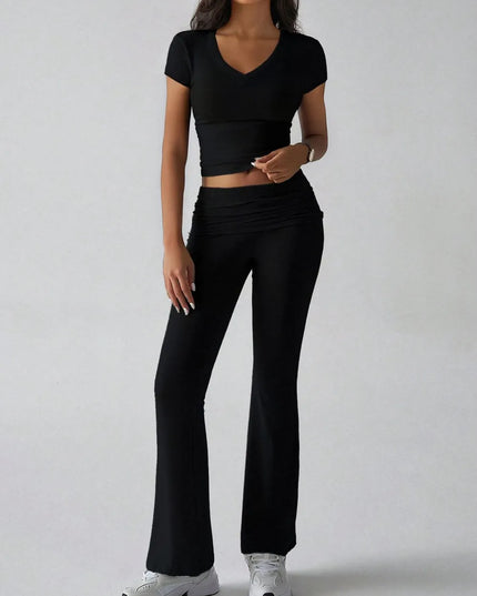 Devine V-Neck Top and Bootcut Leggings Set 