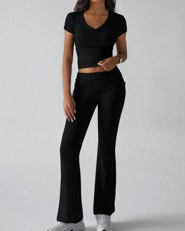 Devine V-Neck Top and Bootcut Leggings Set 