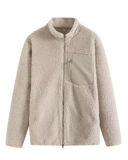 Zip Up Long Sleeve Plush Jacket Beige