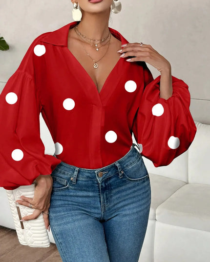 Polka Dot Balloon Sleeve Blouse