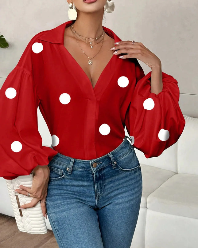Polka Dot Balloon Sleeve Blouse