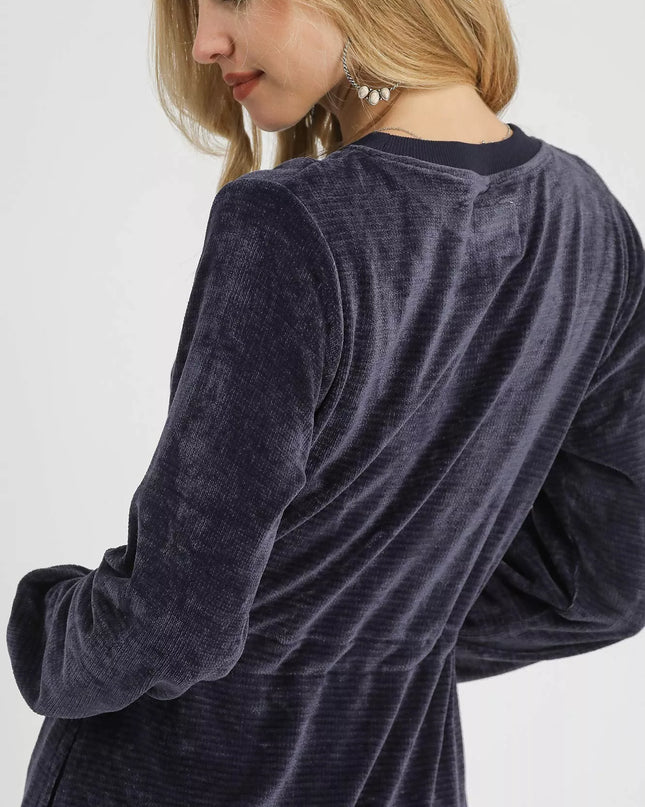 Umgee Velour Drawstring Mini Dress with Long Sleeves