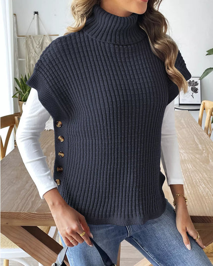 Turtleneck Side Decor Button Sweater Vest