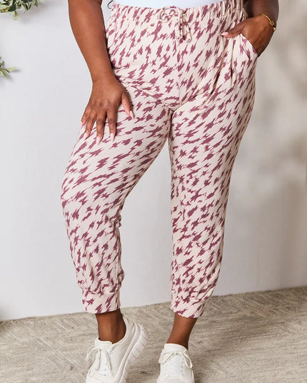 Heimish Full Size Printed Drawstring Pants Burgundy