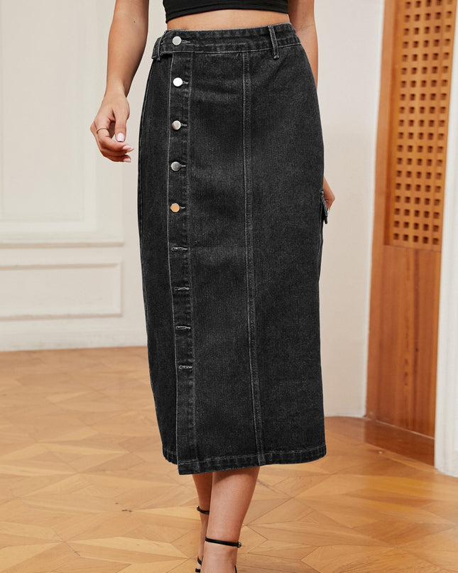 Button Down Midi Denim Skirt