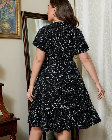 Plus Size Polka Dot Flutter Sleeve Mini Dress