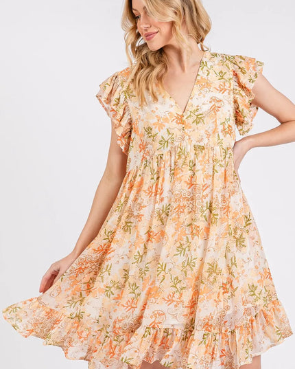 Mittoshop Floral Chiffon Ruffle Short Sleeve Mini Dress 