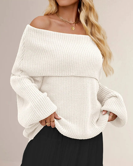 Fold-Over Collar Long Sleeve Sweater