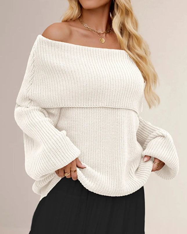 Fold-Over Collar Long Sleeve Sweater