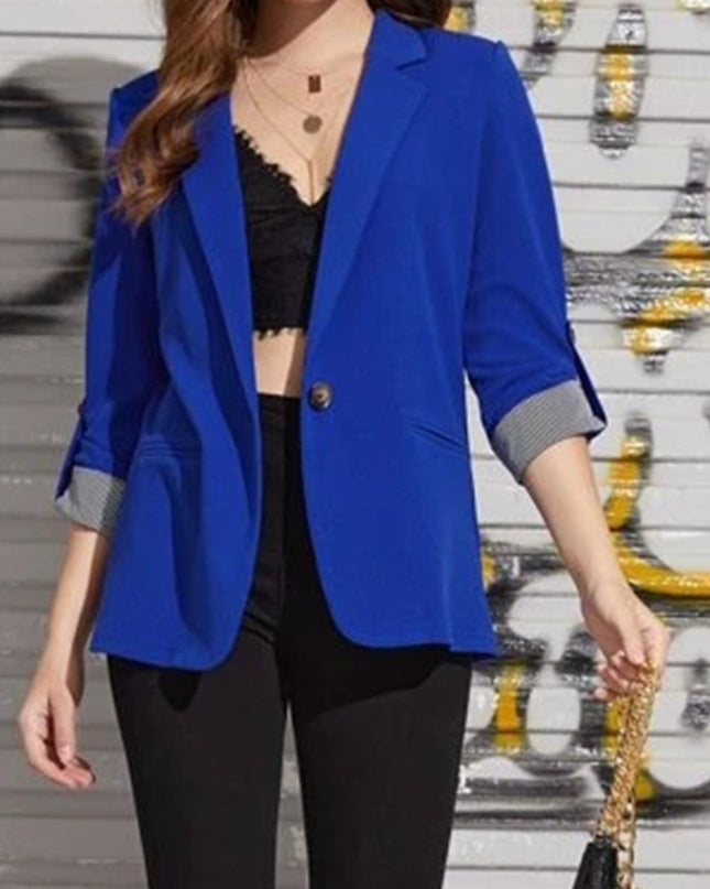 Lapel Collar Roll-Tab Sleeve Blazer