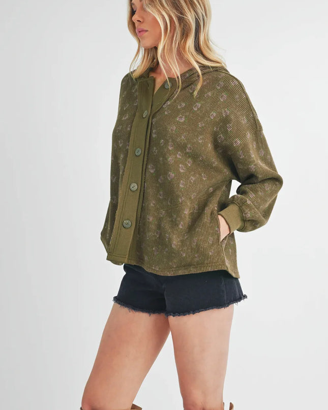 Aemi + Co Floral Button Up Hooded Jacket