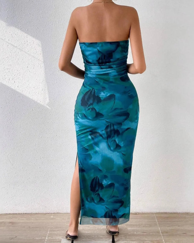 Printed Side Slit Tube Dress