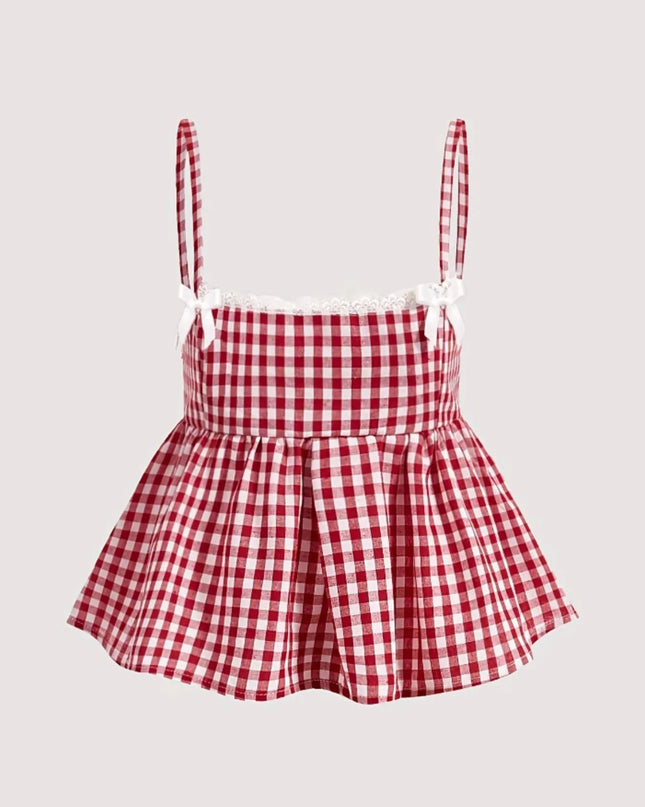 Gingham Check Peplum Cami Top