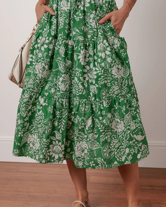 Floral Print Shirred Crop Top and Midi Skirt Set