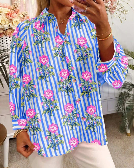 Floral Striped Button-Down Shirt