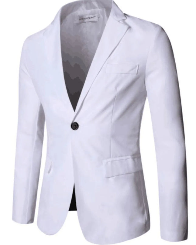 Men's Full Size Slim Fit One Button Top and Pants Two-Piece Blazer Set Plus Size White