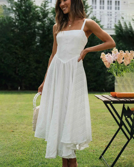 Square Neck Wide Strap Cami Dress White