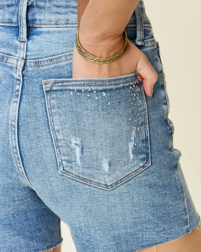 Judy Blue Full Size High Waist Rhinestone Decor Denim Shorts