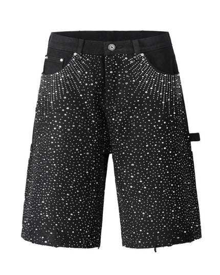 Men's Rhinestone Shorts with Pockets Black