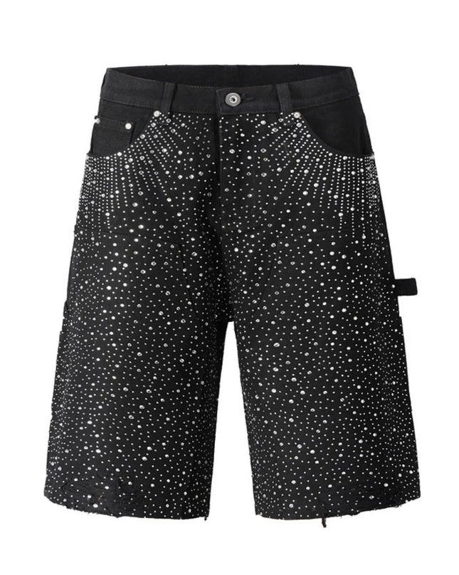 Men's Rhinestone Shorts with Pockets Black