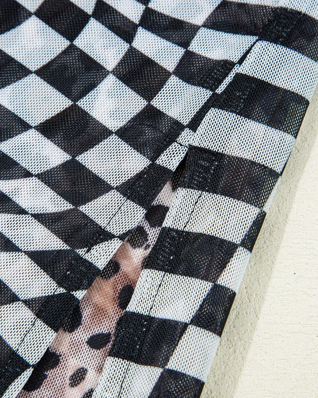 Checkered Round Neck Sleeveless Midi Dress 