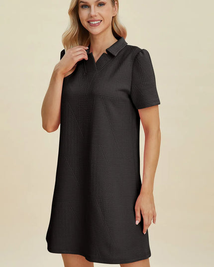 Double Take Full Size Texture Short Sleeve Dress