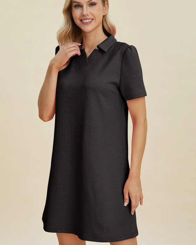 Double Take Full Size Texture Short Sleeve Dress