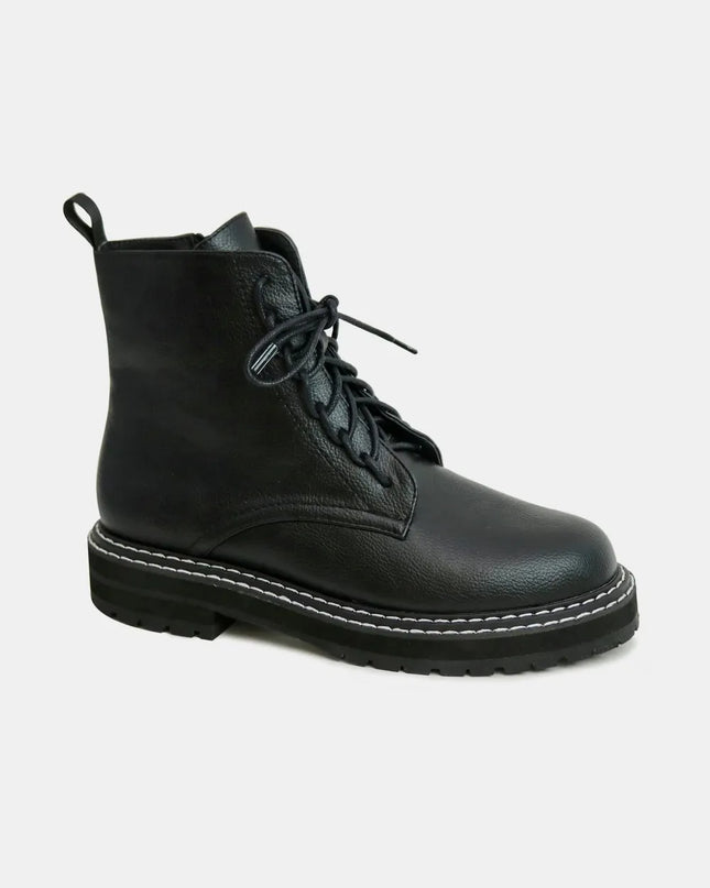 Beast Fashion Faux Leather Lace-Up Boots with Side Zipper