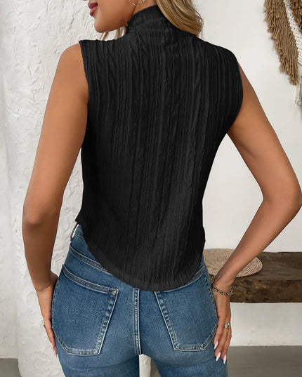 Texture Turtleneck Sleeveless Top