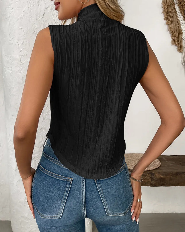 Texture Turtleneck Sleeveless Top