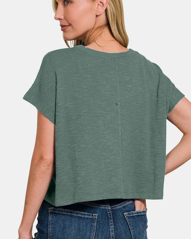 Zenana Round Neck Short Sleeve Crop T-Shirt