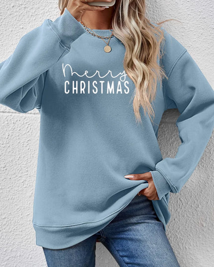 MERRY CHRISTMAS Dropped Shoulder Sweatshirt Misty Blue