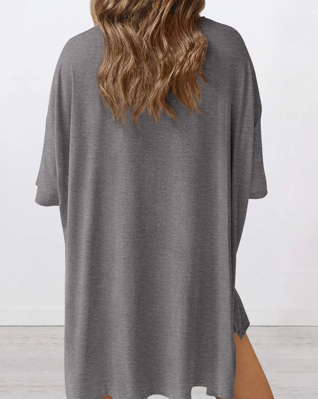 Full Size Oversized Slit Round Neck Top and Shorts Lounge Set Plus Size 