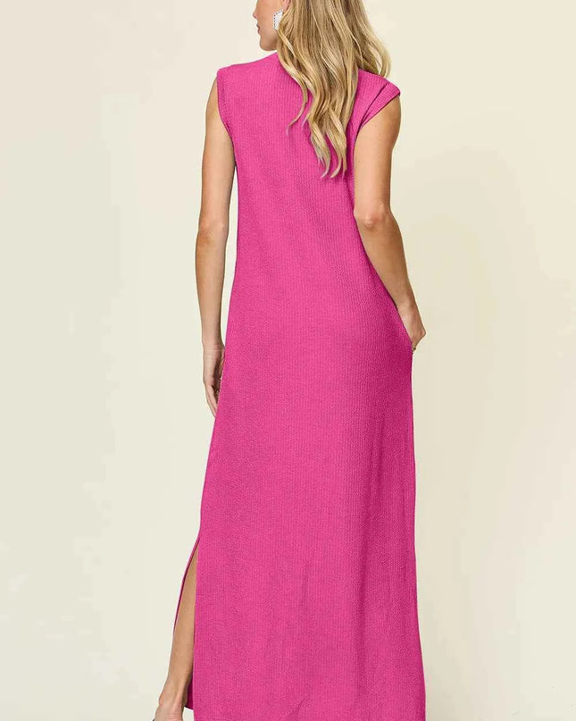 Double Take Full Size Texture Mock Neck Sleeveless Maxi Dress