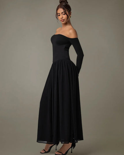Off Shoulder Long Sleeve Maxi Dress 